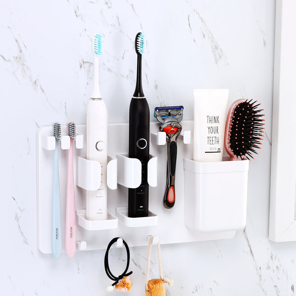 Wall-Mounted Toothbrush Holder with Automatic Toothpaste Dispenser | Multi-Function Bathroom Organizer Set with Cups, Storage Shelf & Dust-Proof Design  Space Saving, Hygienic & Easy Installation