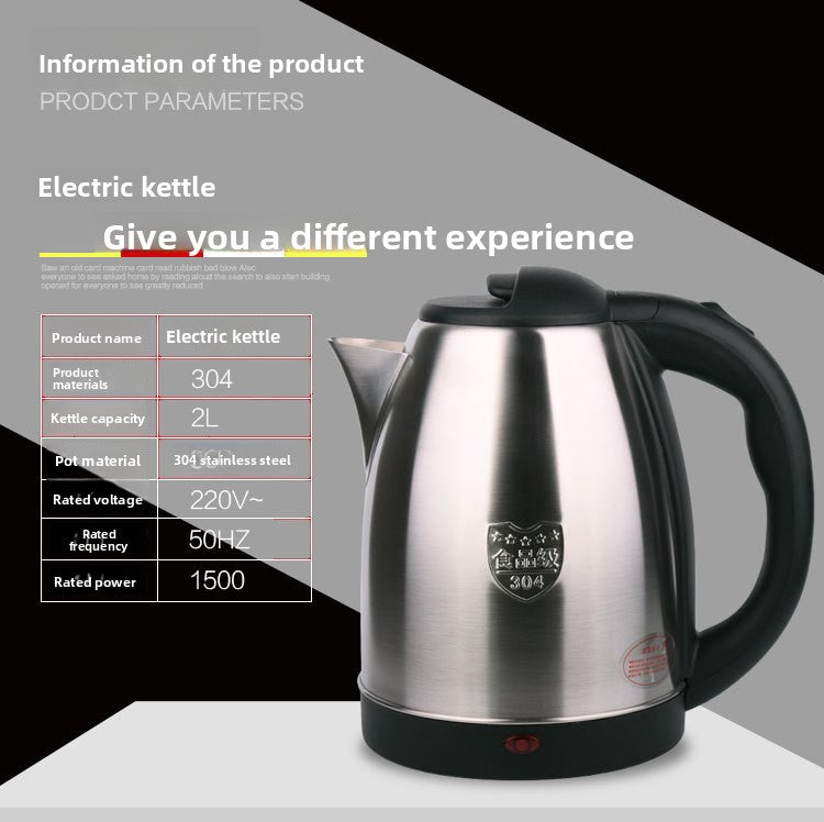 304 Stainless Steel Electric Kettle Fast Boil, Auto Shut-Off, 1.8L Household Water Boiler