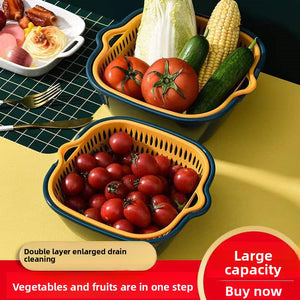 Double-layer vegetable washing basin draining basket