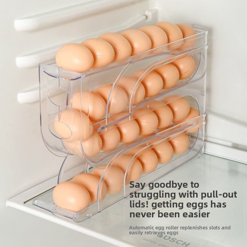 Rolling Egg Storage Box  Auto-Scrolling Egg Holder for Refrigerator, Large-Capacity Fridge Egg Organizer with Slide Design