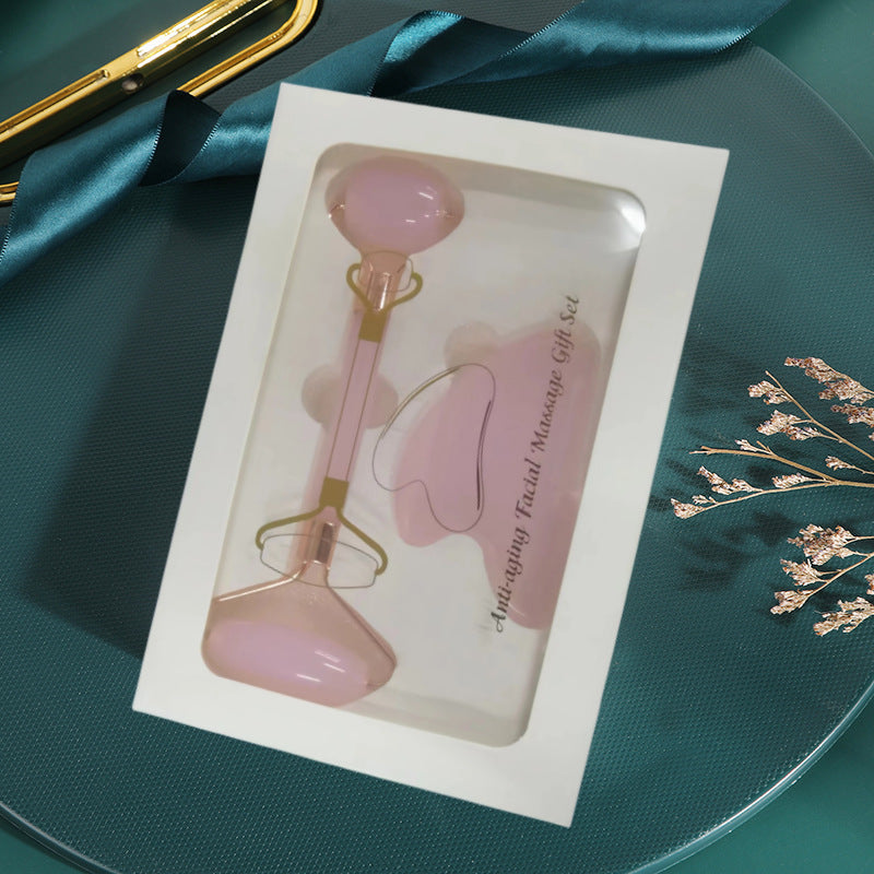 Rose Quartz Facial Roller & Gua Sha Set  Natural Stone Face Massager for Skin Glow, Lifting, Anti-Aging & Relaxation