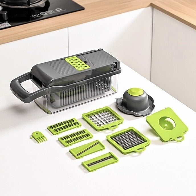 12-in-1 Vegetable Chopper & Slicer  Multi-Function Cutter with Interchangeable Blades, Food Container, Mandoline Slicer for Kitchen Prep
