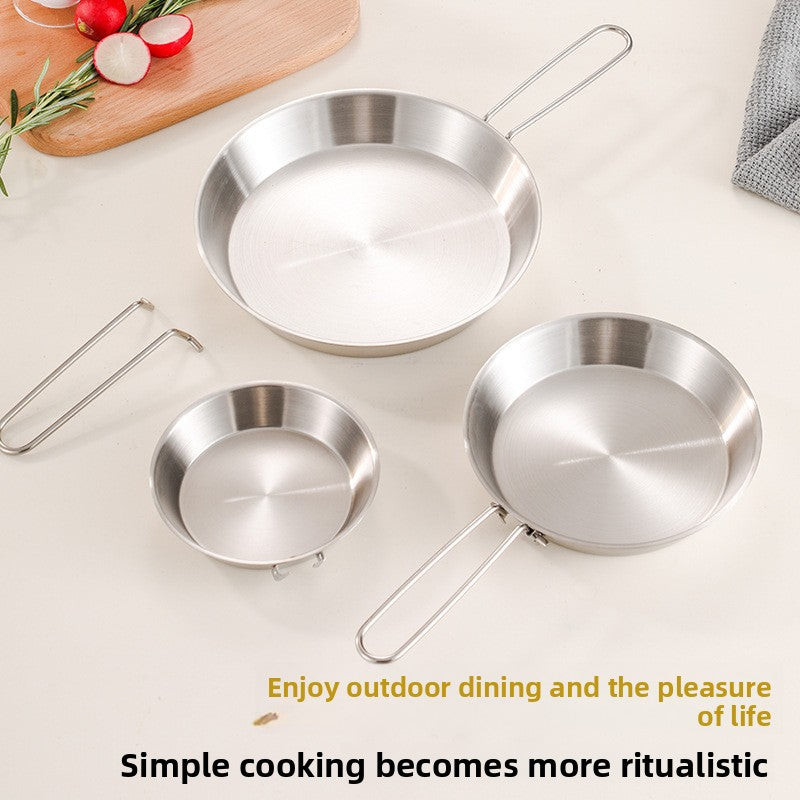 Portable Stainless Steel Folding Handle Frying Pan for Camping