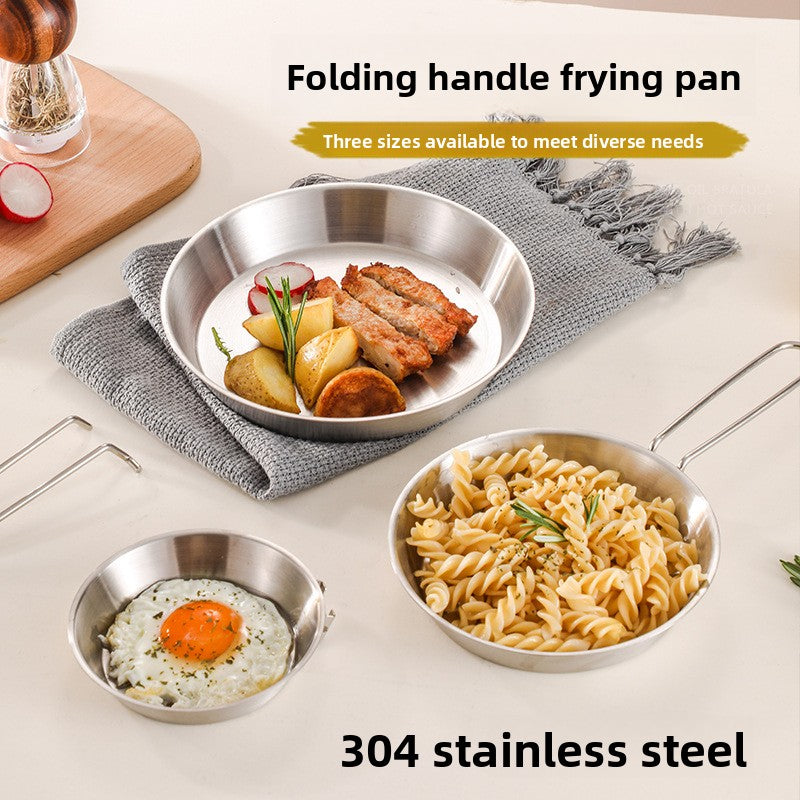 Portable Stainless Steel Folding Handle Frying Pan for Camping