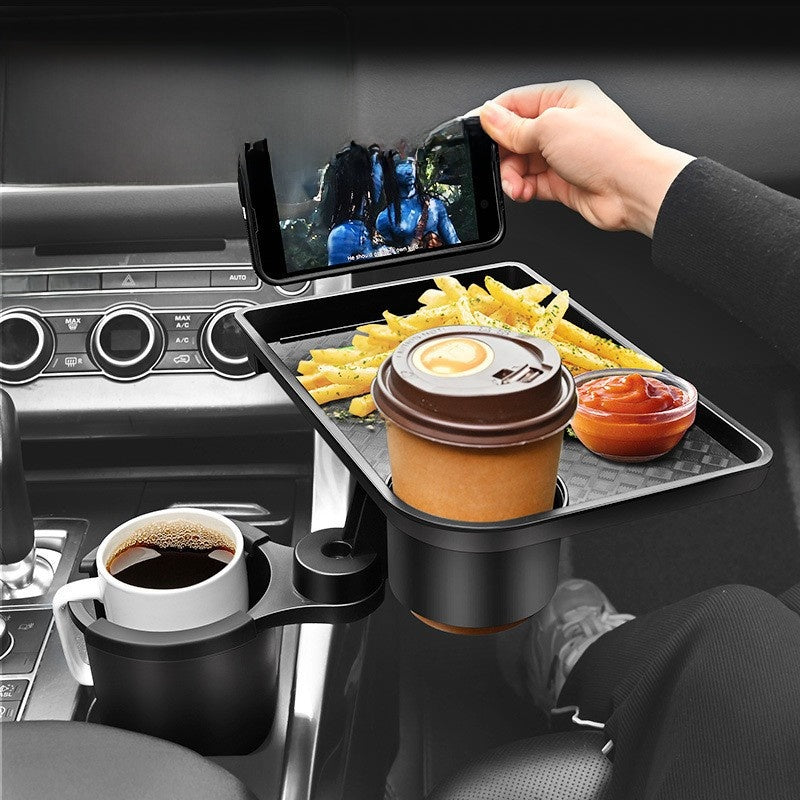 Car Cup Holder Tray with Adjustable Dual Cup Base