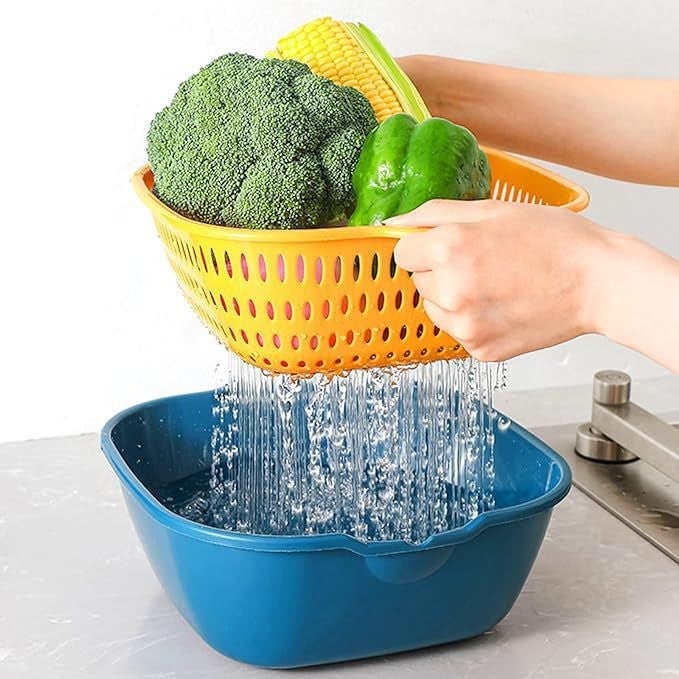 Double-layer vegetable washing basin draining basket