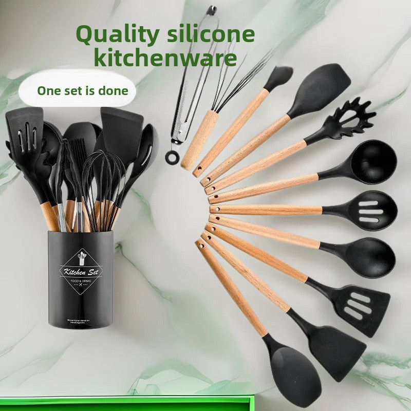 Wooden handle silicone kitchenware
