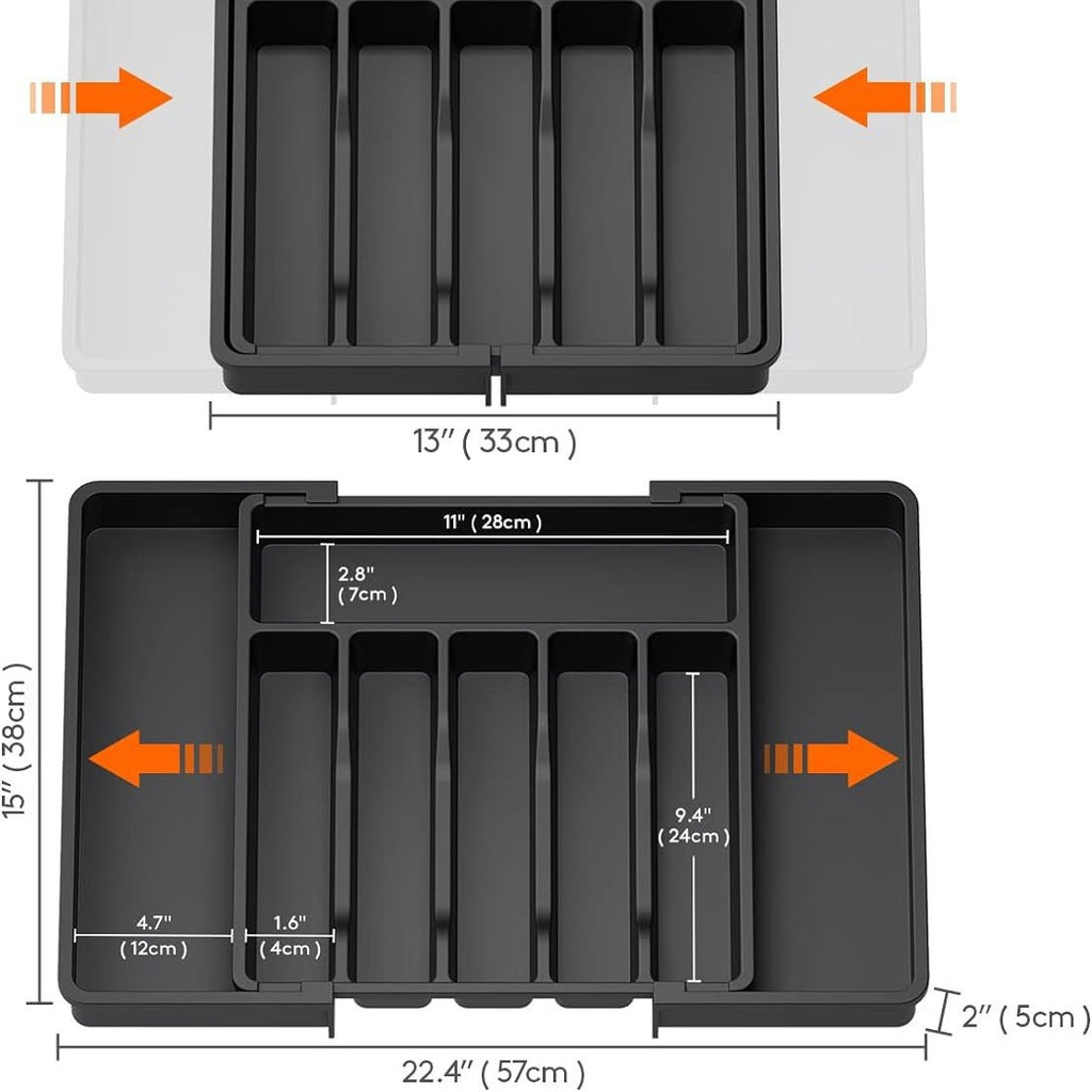 Expandable Kitchen Drawer Organizer  Large Capacity Adjustable Utensil Storage Tray for Cutlery, Spoons, Forks & Cooking Tools