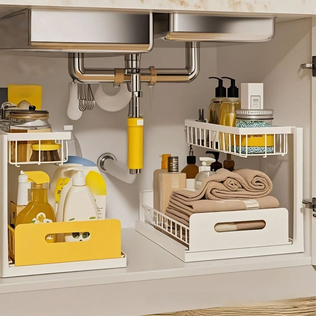 2-Tier Kitchen Sink Organizer Rack  Under-Sink Storage Shelf for Cleaning Supplies, Sponges & Bottles | Rust-Resistant Space Saver