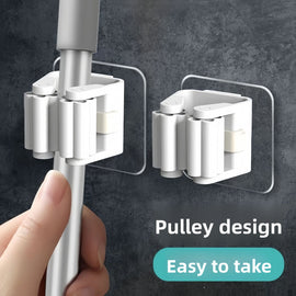 Self-Adhesive Mop & Broom Holder  Wall Mounted Cleaning Tool Organizer Clip (Non-Slip, Strong Grip)