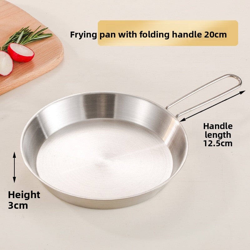 Portable Stainless Steel Folding Handle Frying Pan for Camping