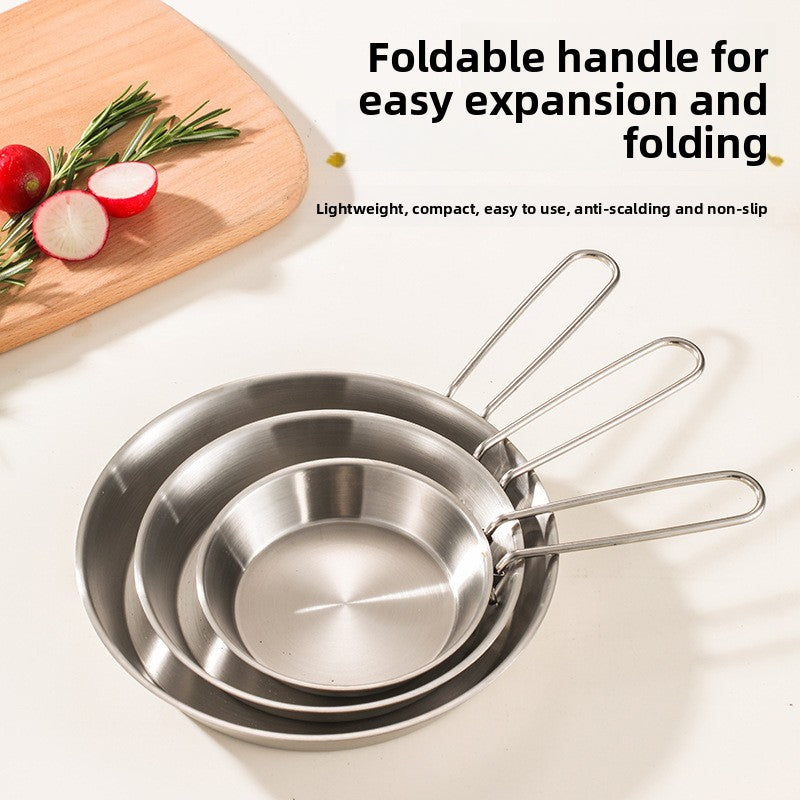 Portable Stainless Steel Folding Handle Frying Pan for Camping