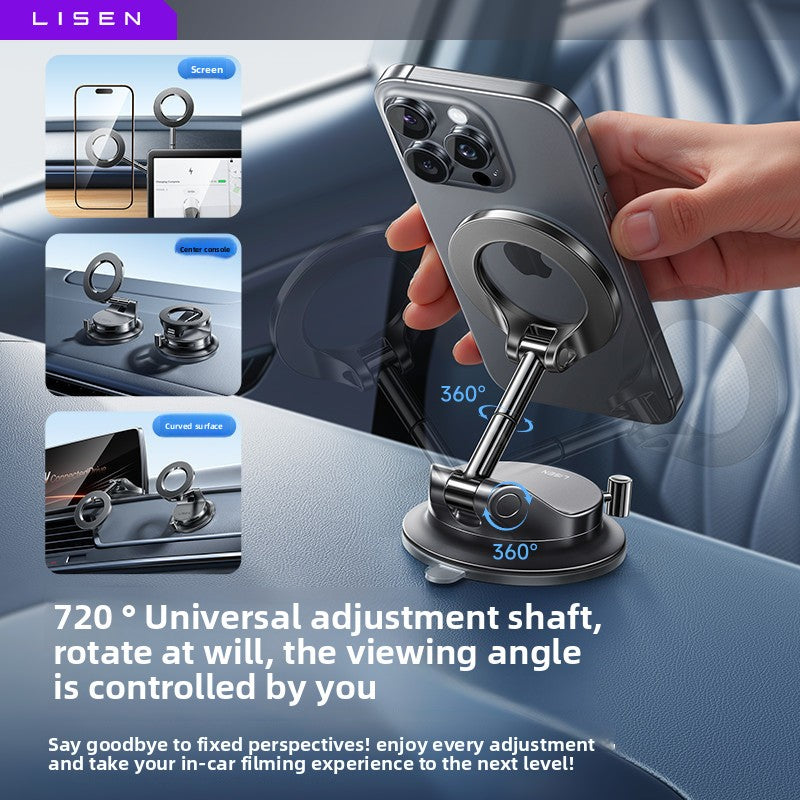 Magnetic Car Phone Holder with Strong Vacuum Suction Base | 360° Rotating Dashboard Mount | Universal Fit for All Cars | Rechargeable Secure Phone Mount