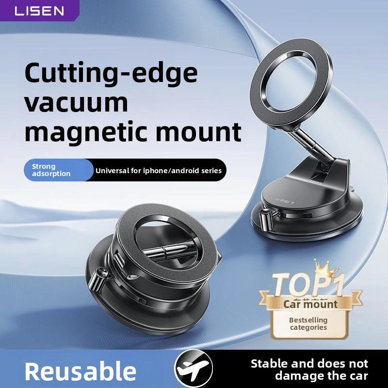 Magnetic Car Phone Holder with Strong Vacuum Suction Base | 360° Rotating Dashboard Mount | Universal Fit for All Cars | Rechargeable Secure Phone Mount