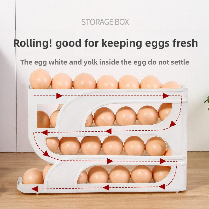 Rolling Egg Storage Box  Auto-Scrolling Egg Holder for Refrigerator, Large-Capacity Fridge Egg Organizer with Slide Design