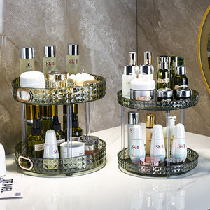 Mirrored rotating storage shelf for dressing table