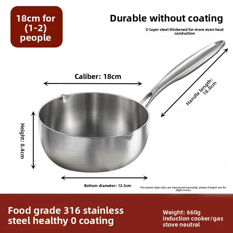 Thickened 316 Stainless Steel Milk Pot with Lid and Steamer