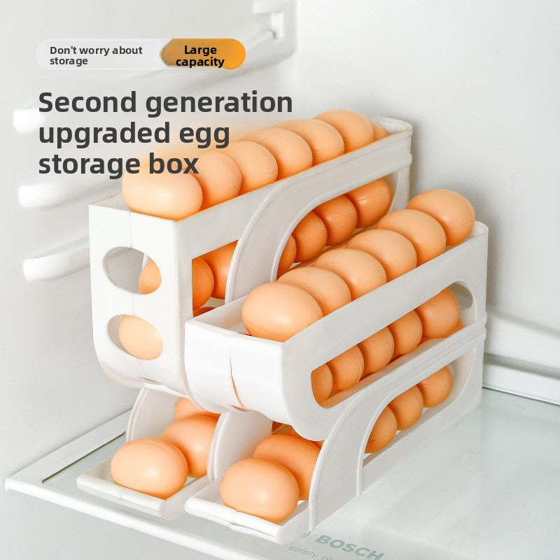 Rolling Egg Storage Box  Auto-Scrolling Egg Holder for Refrigerator, Large-Capacity Fridge Egg Organizer with Slide Design