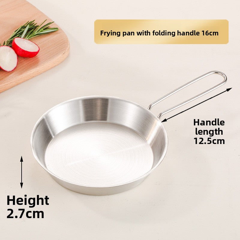 Portable Stainless Steel Folding Handle Frying Pan for Camping