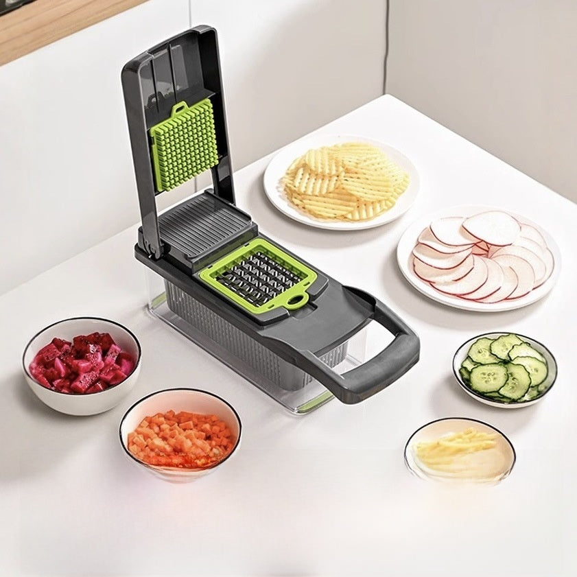 12-in-1 Vegetable Chopper & Slicer  Multi-Function Cutter with Interchangeable Blades, Food Container, Mandoline Slicer for Kitchen Prep