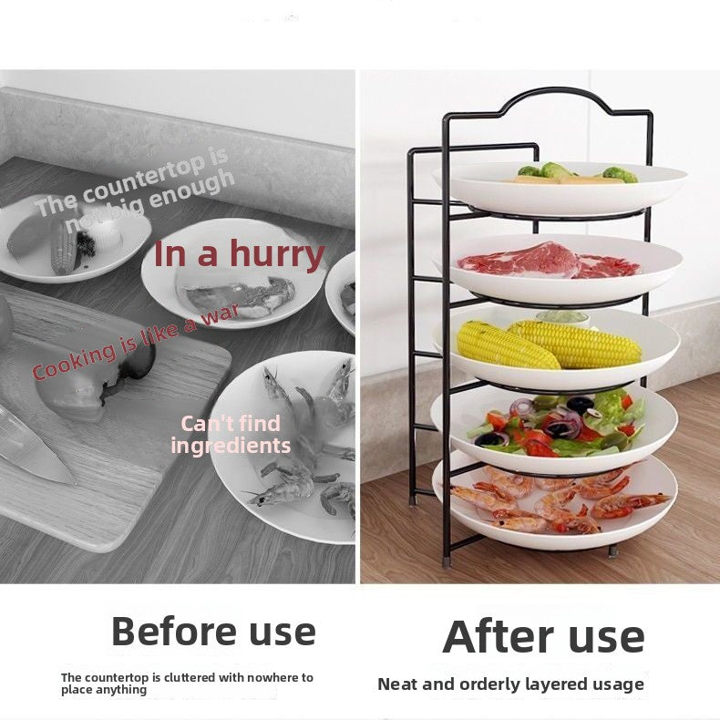 Multi-Layer Foldable Food Storage Rack  Space Saving Kitchen Organizer for Plates, Fruits, Vegetables & Meal Prep