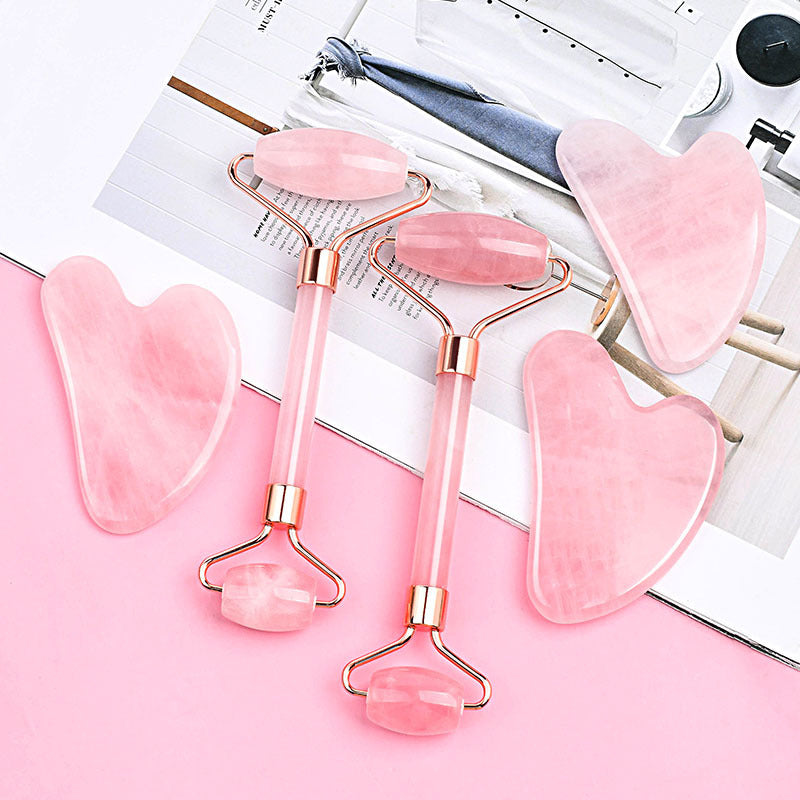 Rose Quartz Facial Roller & Gua Sha Set  Natural Stone Face Massager for Skin Glow, Lifting, Anti-Aging & Relaxation
