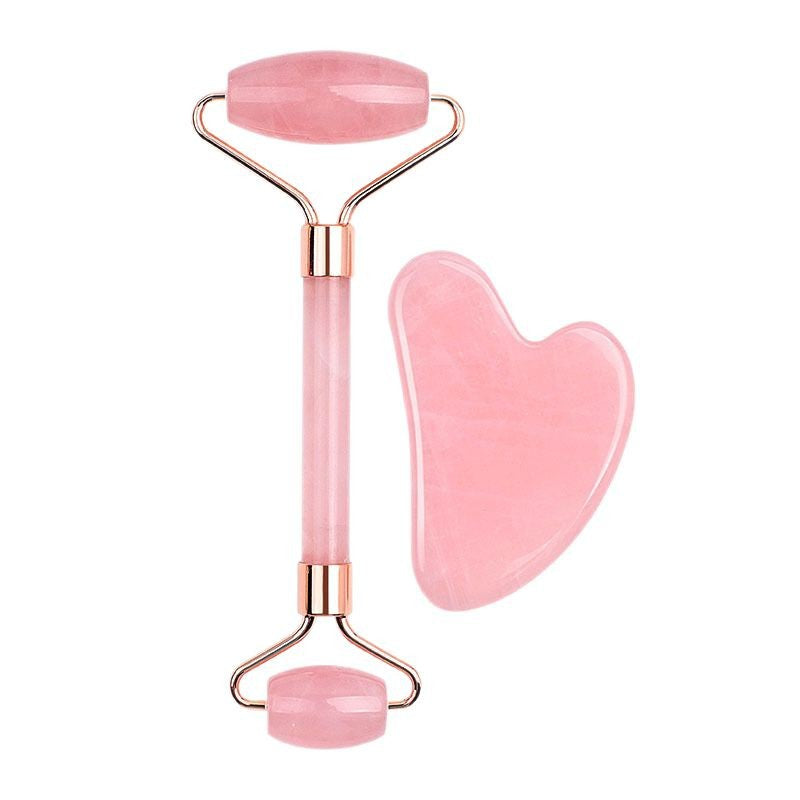Rose Quartz Facial Roller & Gua Sha Set  Natural Stone Face Massager for Skin Glow, Lifting, Anti-Aging & Relaxation