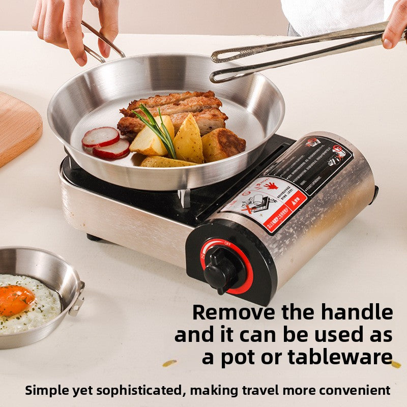 Portable Stainless Steel Folding Handle Frying Pan for Camping