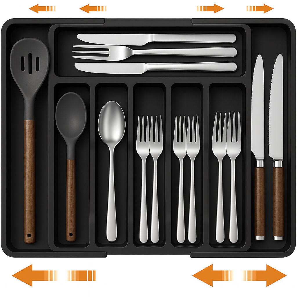 Expandable Kitchen Drawer Organizer  Large Capacity Adjustable Utensil Storage Tray for Cutlery, Spoons, Forks & Cooking Tools